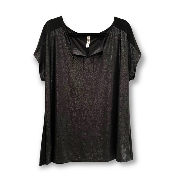 PERSEPTION Women Size 1X Black & Silver Shimmer Top - Picture 4 of 5